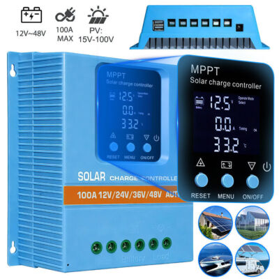 MPPT Controlador carga de solar panel 100A 12V/24V/36V/48V LCD Regulador USB