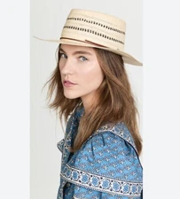 RAG & BONE Cora straw women's boater panama hat -Natural/Tan - MEDIUM~