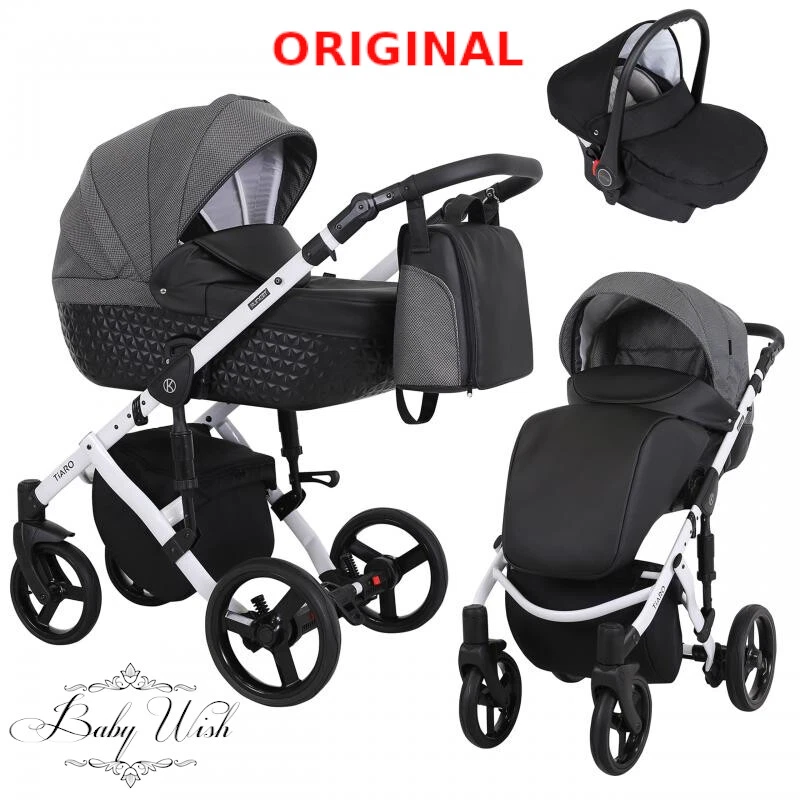 KUNERT TIARO WHITE FRAME PRAM BABY STROLLER 3in1 CARRYCOT + PUSHCHAIR + CAR SEAT