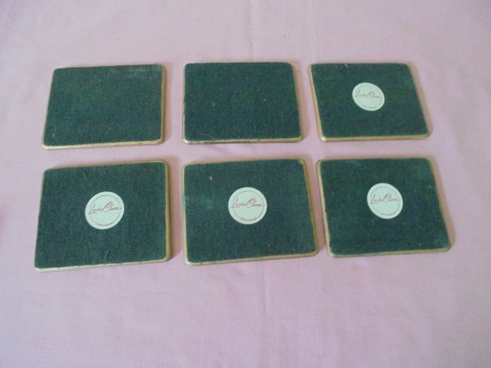 SET OF 6 LADY CLARE HAND GILDED LAQUER FINISH COASTERS FLORETINE ART