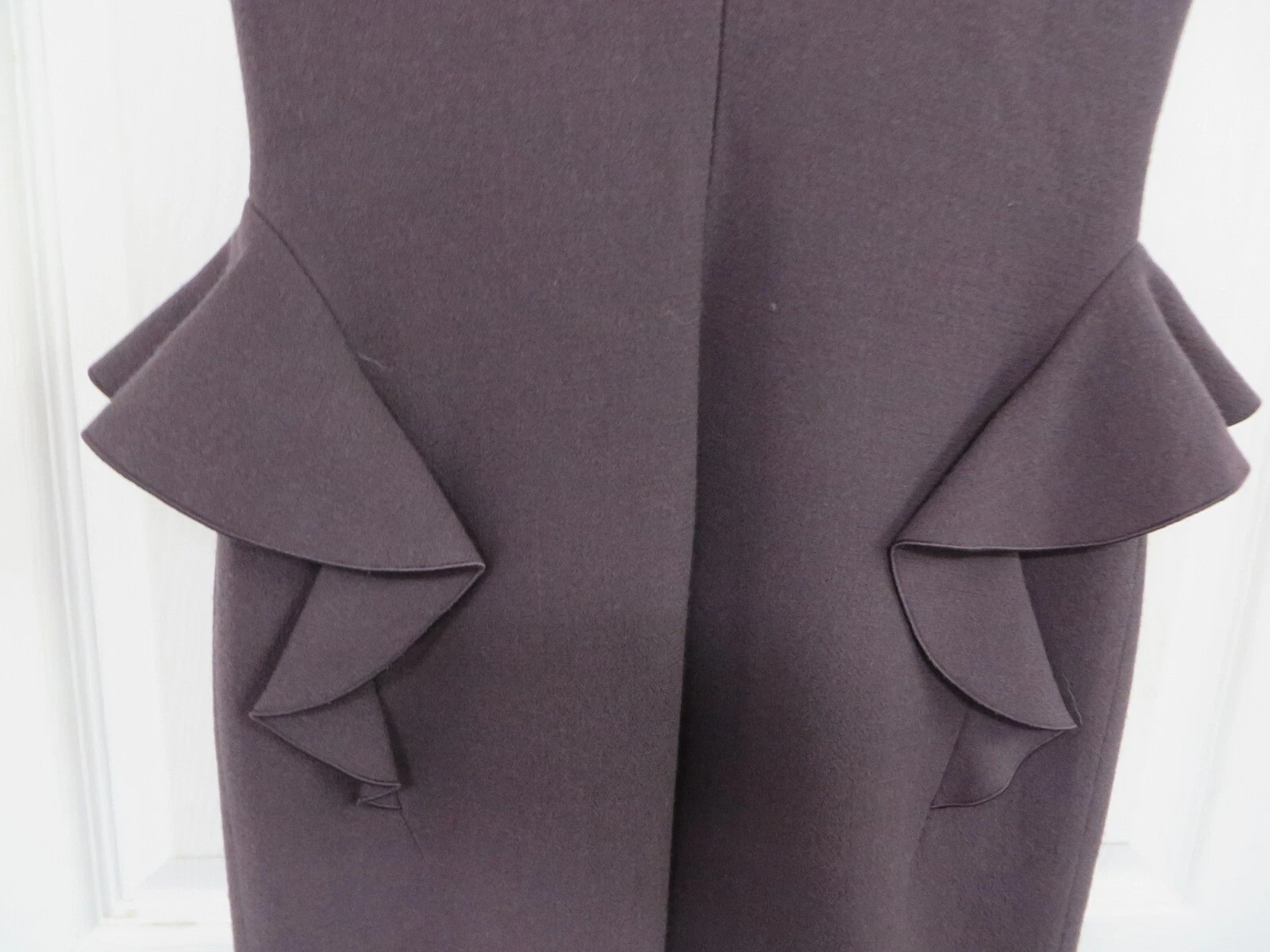 Abito BOTTEGA VENETA Italia lana senza maniche con volant metà polpaccio viola prugna 6 8