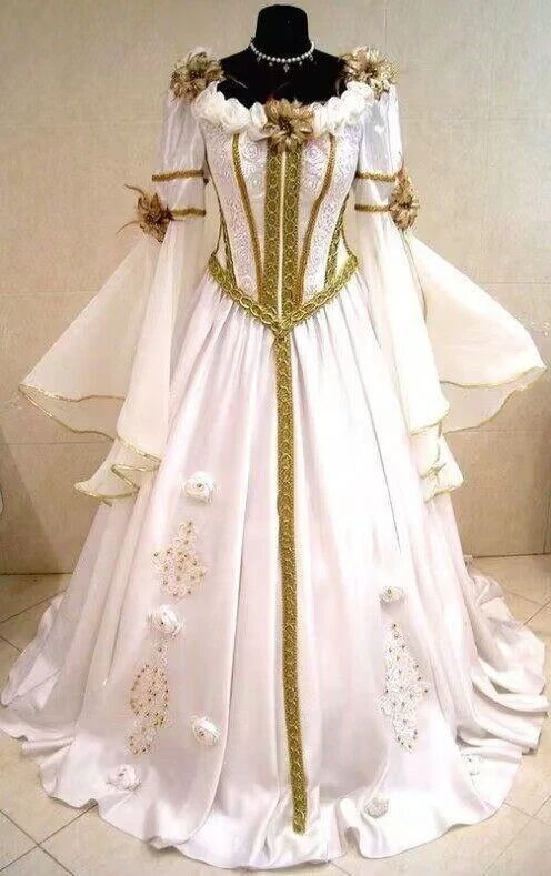 Viktorianisches Gotisches Hochzeitskleid Vintage Organza Puff Ärmel Brautkleider - Bild 2 von 4