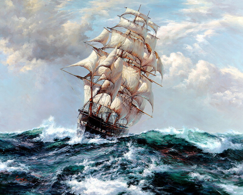 painting Giclee Decor Sea voyage Ship seascape Wall Art HD Printed on canvas