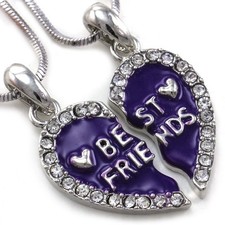 Best Friends Forever BFF Lavender Purple Heart Pendant Necklace Clear Stone a2