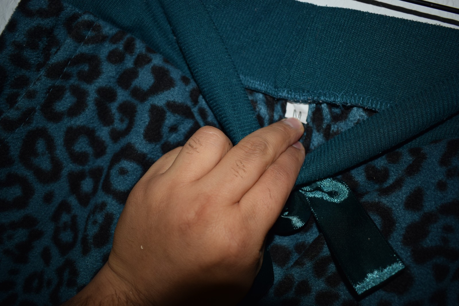 Teal Leopard Print Fleece Joggers - Size M - Teal Blue/Black image 3