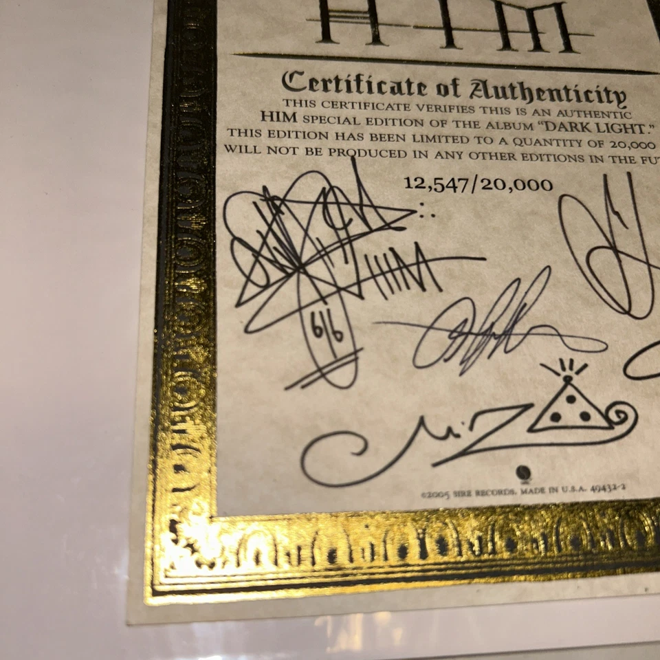 Him Dark Light Rare 2005 Band Signed Coa From The Tin Box Set Villa Valo 1/20000 - Image 3 of 4
