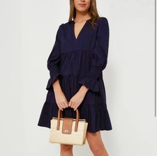 Pomander Place Tuckernuck Kenos Mini Dress MED Blue Preppy Tiered Coastal Beach