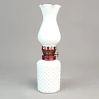 Small Vintage Glass Oil Lamp With Globe Milk Glass Hobnail  8"