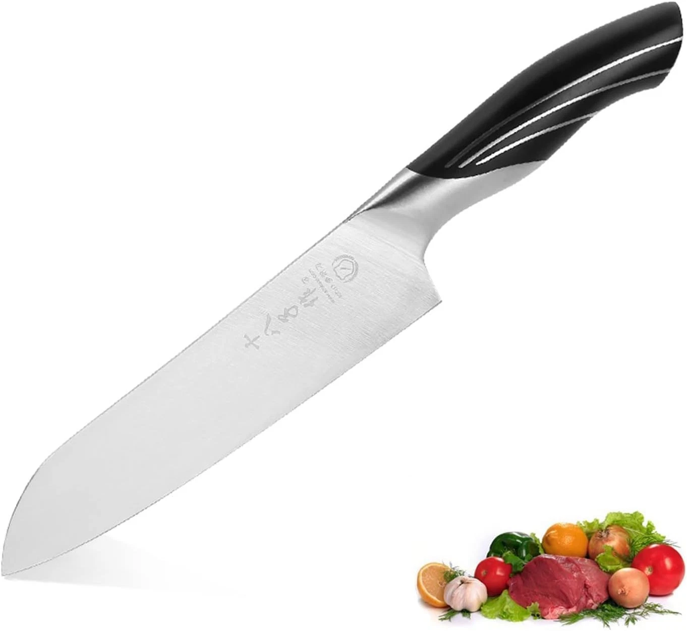 6.5-inch Santoku Professional chef's , stainless steel kitchen with cast stee...