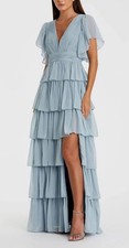 Ieena for Mac Duggal Blue Flutter Sleeve Ruffle Tiered Gown 49595 Size 12 NWT