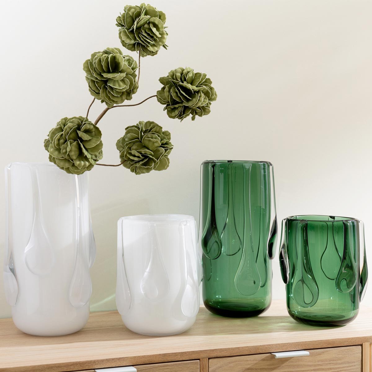 Vase en verre vert 33cm Drippy | Grand vase décoratif tendance