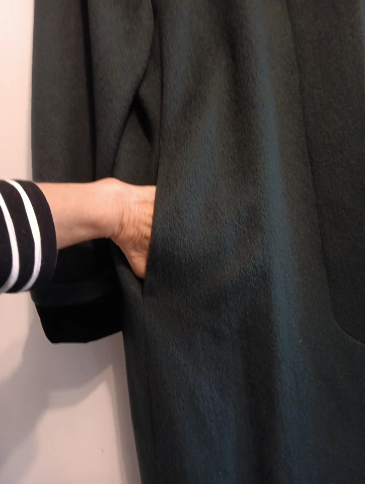 Casaco de lã vintage Larry Levine feminino tamanho 12 verde profundo punho de veludo manga longa - Imagem 4 de 4