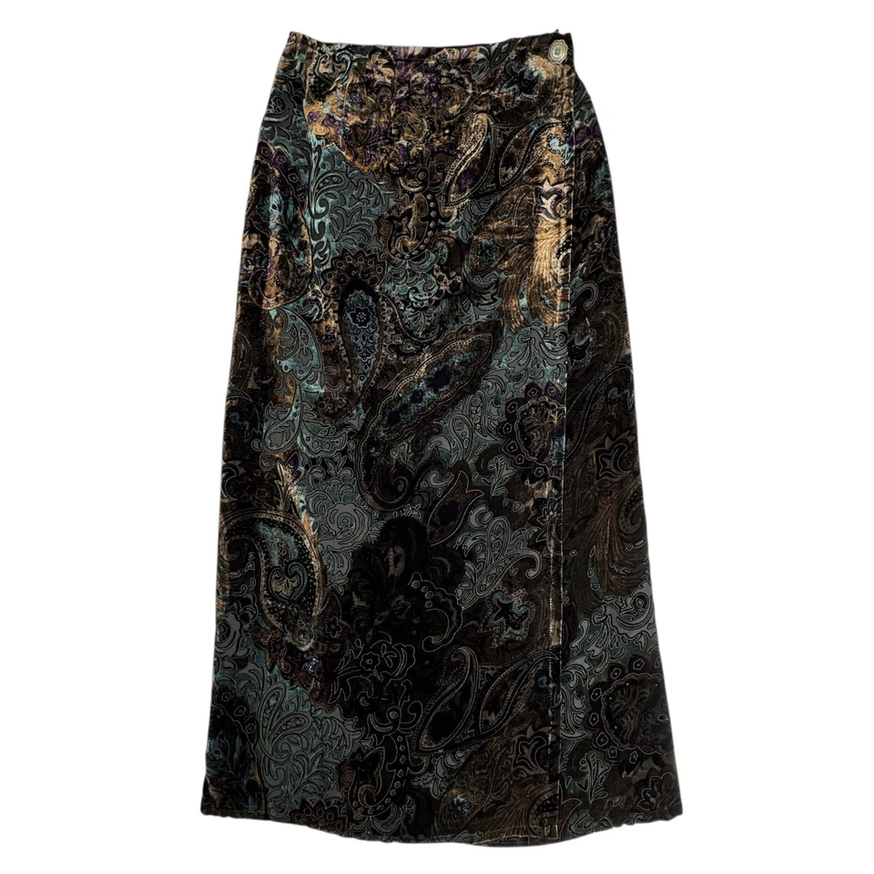 Tasha Polizzi Velvet Burnout Maxi Wrap Skirt M Western Fairy Whimsigoth Paisley - Image 2 of 4