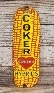 Vintage Coker Corn Porcelain Metal Coker's Hybrid Sign