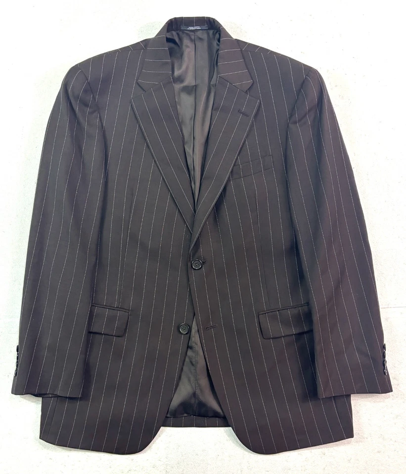 vtg 90s Y2K Austin Reed 40R 34x30 2pc Pant Suit Chocolate Brown Stripe USA Wool - Image 2 of 4