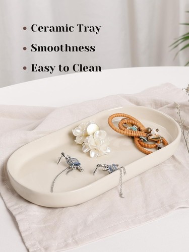 7" Ceramic Bathroom Vanity Tray - Bathroom Organizer Countertop Tray for Perf... - Picture 4 of 7