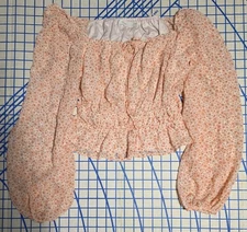 Lush Top Women’s Size Small Orange,White Floral Cropped Long Sleeve 