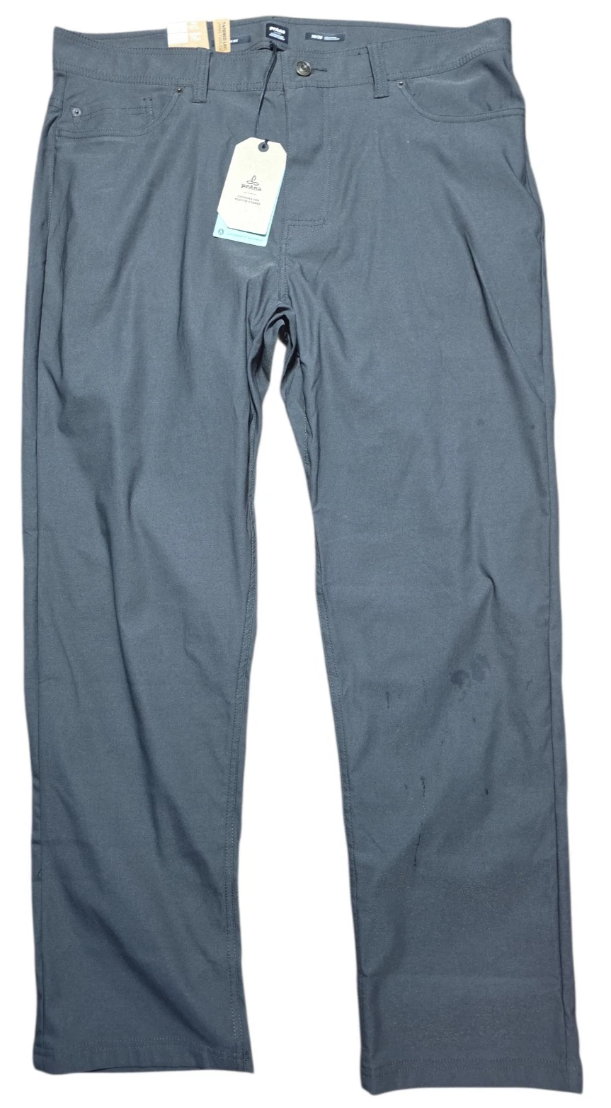 New Prana Brion II Dark Iron Outdoor 5 Pocket Tapered Leg Pants Mens Size 38x30