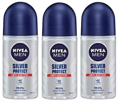 3 PK NIVEA Men Silver Protect Roll-On Deodorant 48H Odor Protection 50 ML Each
