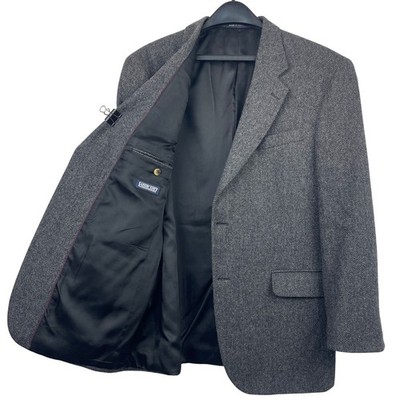 VTG Lands' End Lambswool Blazer Tweed Herringbone 43R Sport Coat Grey *READ