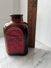 AMBER SNUFF BOTTLE W CORK RAILROAD MILLS ROSE SCENTED MACCOBOY OLD! LARGE!