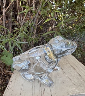 Clear Hand Blown Art Glass Crystal Frog Toad Votive Tea Light Candle Holder EUC
