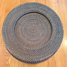 6~Rattan Wicker Charger Plates Dark Brown  13 Inch Diameter Boho Holiday Dinner!
