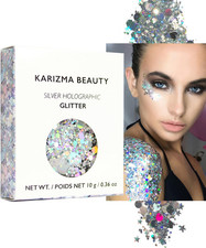 KARIZMA Holographic Silver Body Glitter. 10G Chunky Face, Hair, Eye and Body for