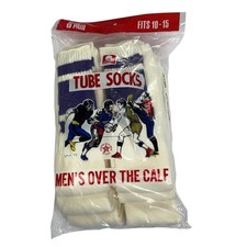 Vintage NOS Mens Tube Socks Over the Calf Blue Stripe Cotton Fits 10-15 6 pair