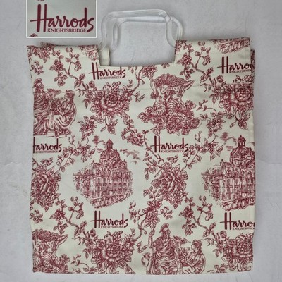 Harrods Knightsbridge Red Toile 14x15'' Tote Bag. London England Department Store