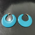 Vintage Turquoise Blue Lucite Crescent Hoop Earrings Retro Statement