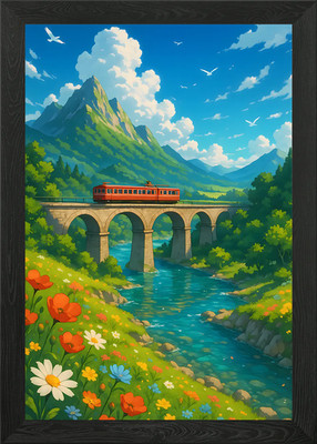 Roter Zug Fahrt durch Berg Lan Gerahmtes Wandbild Poster Leinwanddruck Bild