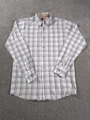 Wrangler Shirt Mens Small White Grey Plaid Check Long Sleeve Country Work Top