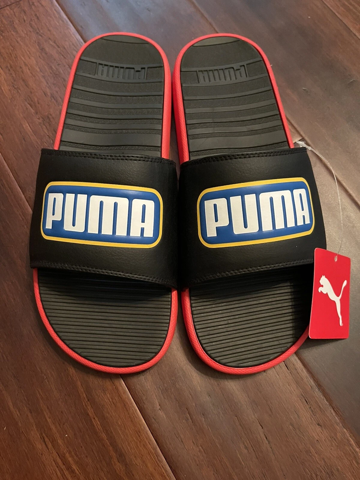 Sandali PUMA uomo cool gatto sport slide nero rosso taglia 12 nuovi con etichetta