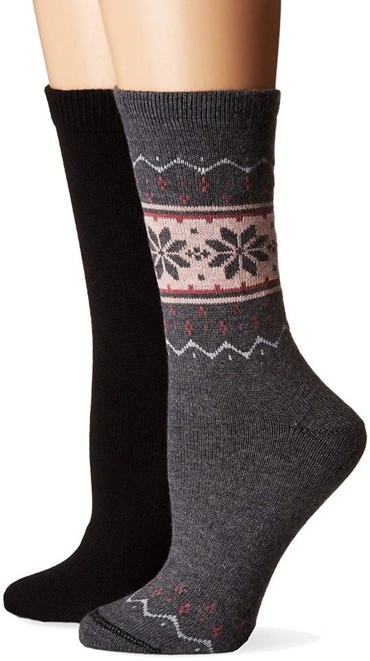 HUE 162699 Women's Graphite Heather Blocked Fairisle Boot Sock 2 Pack One Size - Image 2 of 3