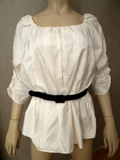 Alice + Olivia Size M Pearl Pleated White Silk Blouse Top Tunic Belt NWT $330