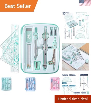 Compact Geometry Set with 3 Compasses & Protractor - Ideal for All Skill Levels