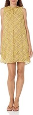 NWT $99 TOMMY HILFIGER TRAPEZE YELLOW BEIGE CHIFFON MINI RUFFLED DRESS SZ 14