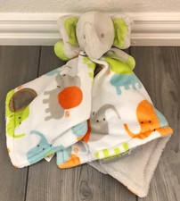 Blankets and Beyond Gray Elephant Security Blanket Lovey White Green Orange VHTF