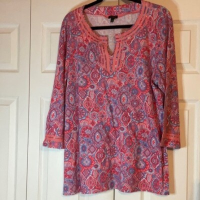 Talbot s Tunic Top Pink Blue Size XL