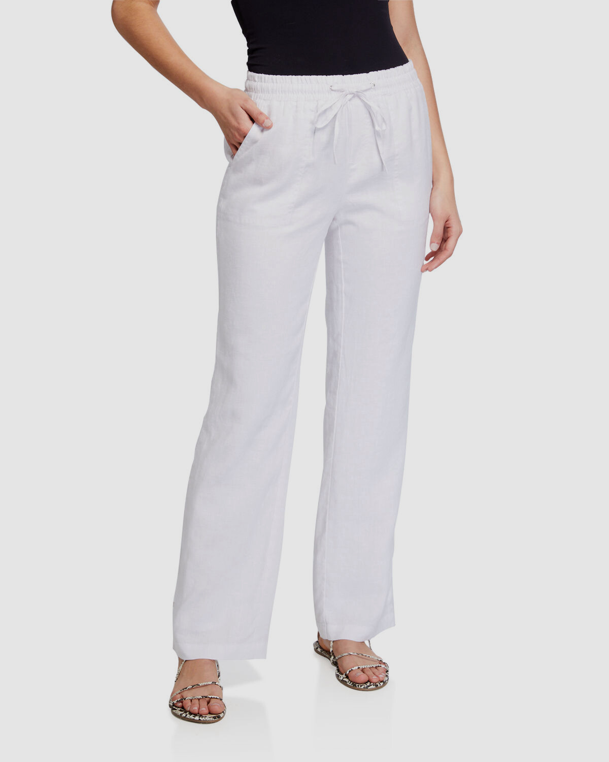 $288 Neiman Marcus Women White Linen Trousers Straight Leg Mid Rise Pants  Size L 884402627054 | eBay