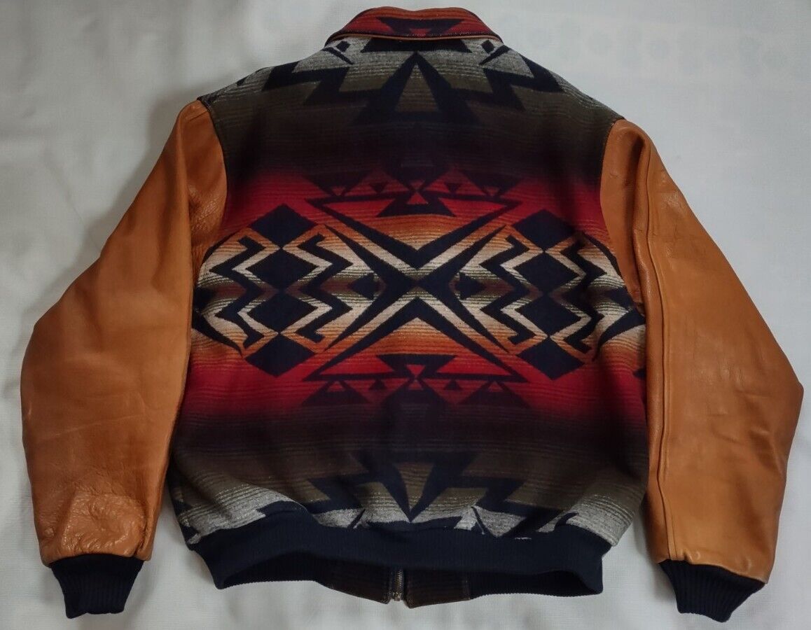 VTG RARE MADE IN USA PENDLETON WOOL WITH LEATHER SLEEVES VTG RARE MADE IN USA PENDLETON WOOL WITH LEATHER SLEEVES