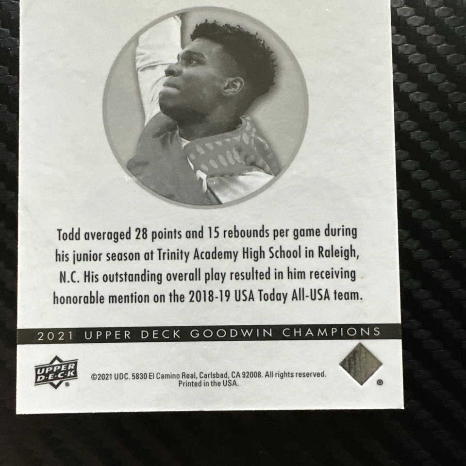 2021 Upper Deck Goodwin Champions Goudey Black Gold /249 Isaiah Todd Rookie RC - Image 4 of 4