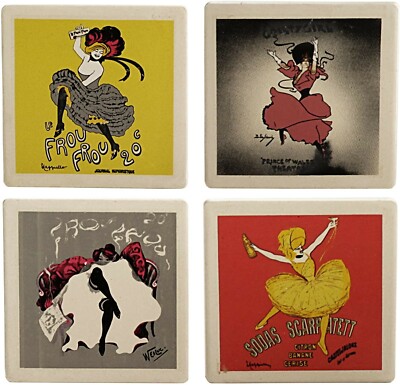 French Can Can Girl Coaster Set 4 Pc Le Frou Frou Design Ceramic Multi-Color NOS
