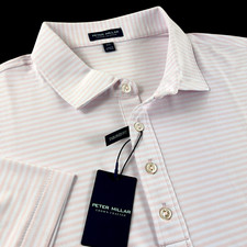 Peter Millar Crown Crafted Striped Performance Stretch Polo Shirt Pink 2XL