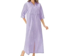 Collections Etc. Seersucker Embroider Floral Lounger Women's Size XXL - Lilac