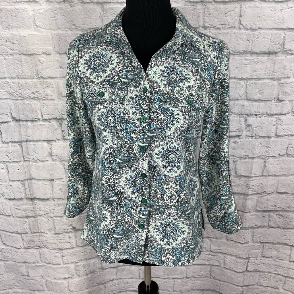 Notations petite paisley print button down blouse… - image 1