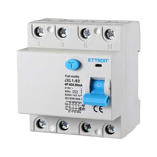 ETTROIT Interruttore Differenziale Puro 4P 40A 6kA 30mA 380V Salvavita 4 Moduli