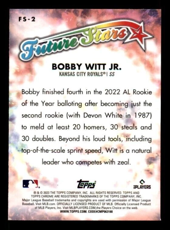 2023 Topps Chrome Future Stars #FS2 Bobby Witt Jr. Royals - Image 2 of 2