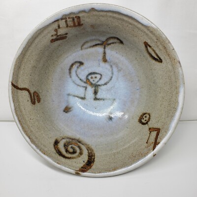 Vtg Rare Southwestern Ceramic Abstract Cave Drawings Studio Pottery Glazed Bowl 